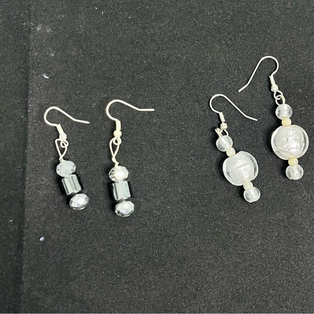 artisan made‎ earrings glass beads cubes round y2k silver clear gun metal
